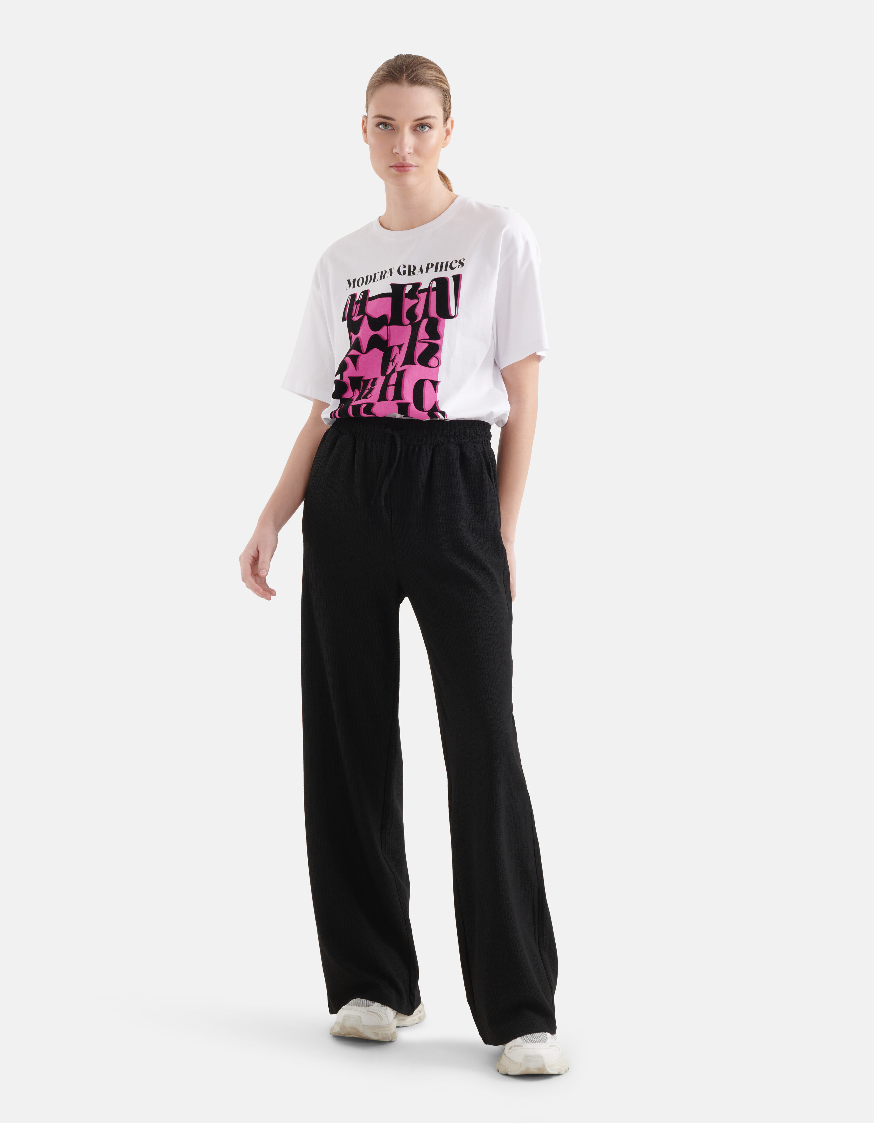 Crinkle-Hose mit weitem Bein Schwarz SHOEBY WOMEN
