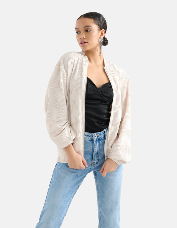 Satin Plissee Bomberjacke Off White SHOEBY WOMEN