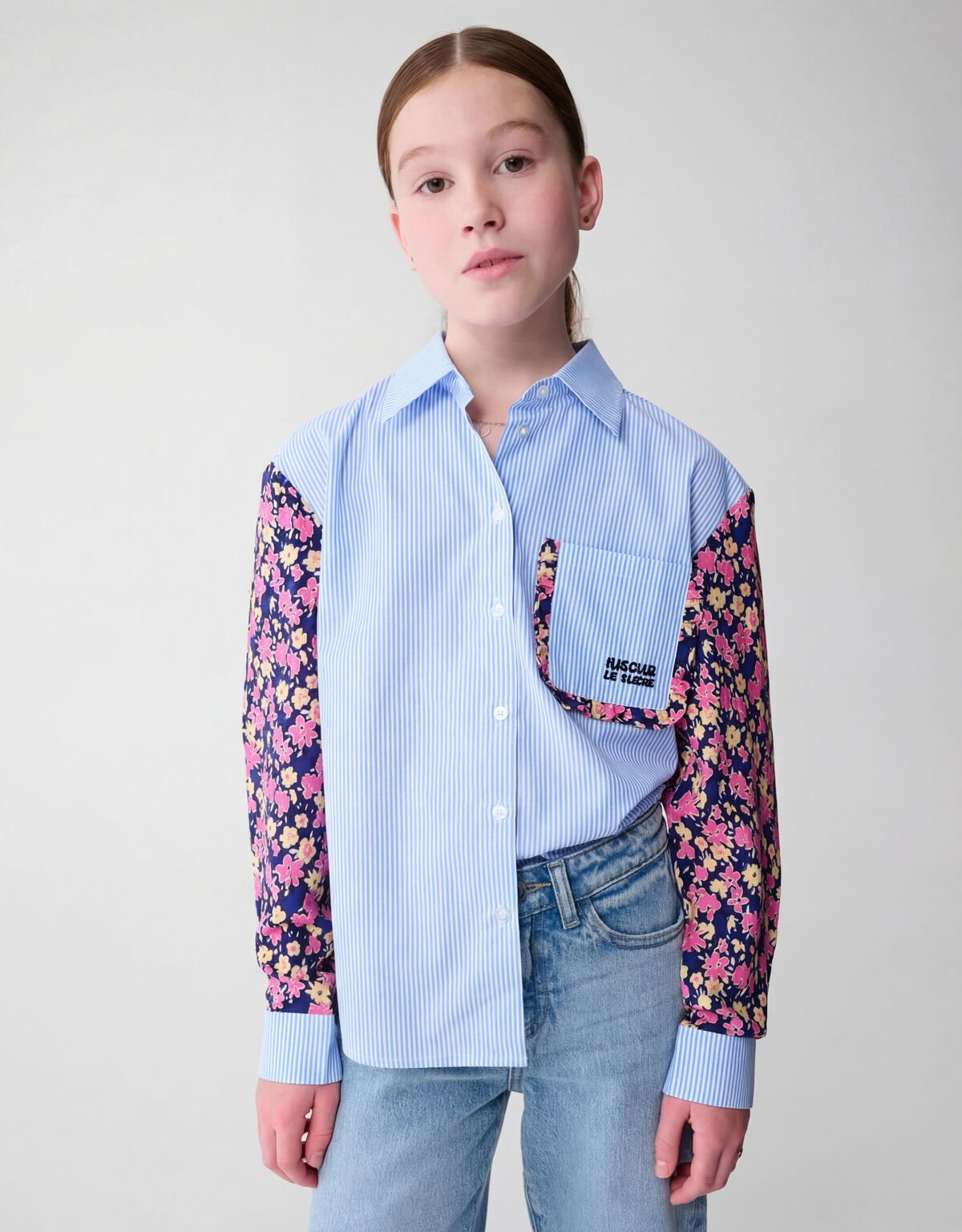 Blumen-Nadelstreifenbluse Hellblau SHOEBY GIRLS