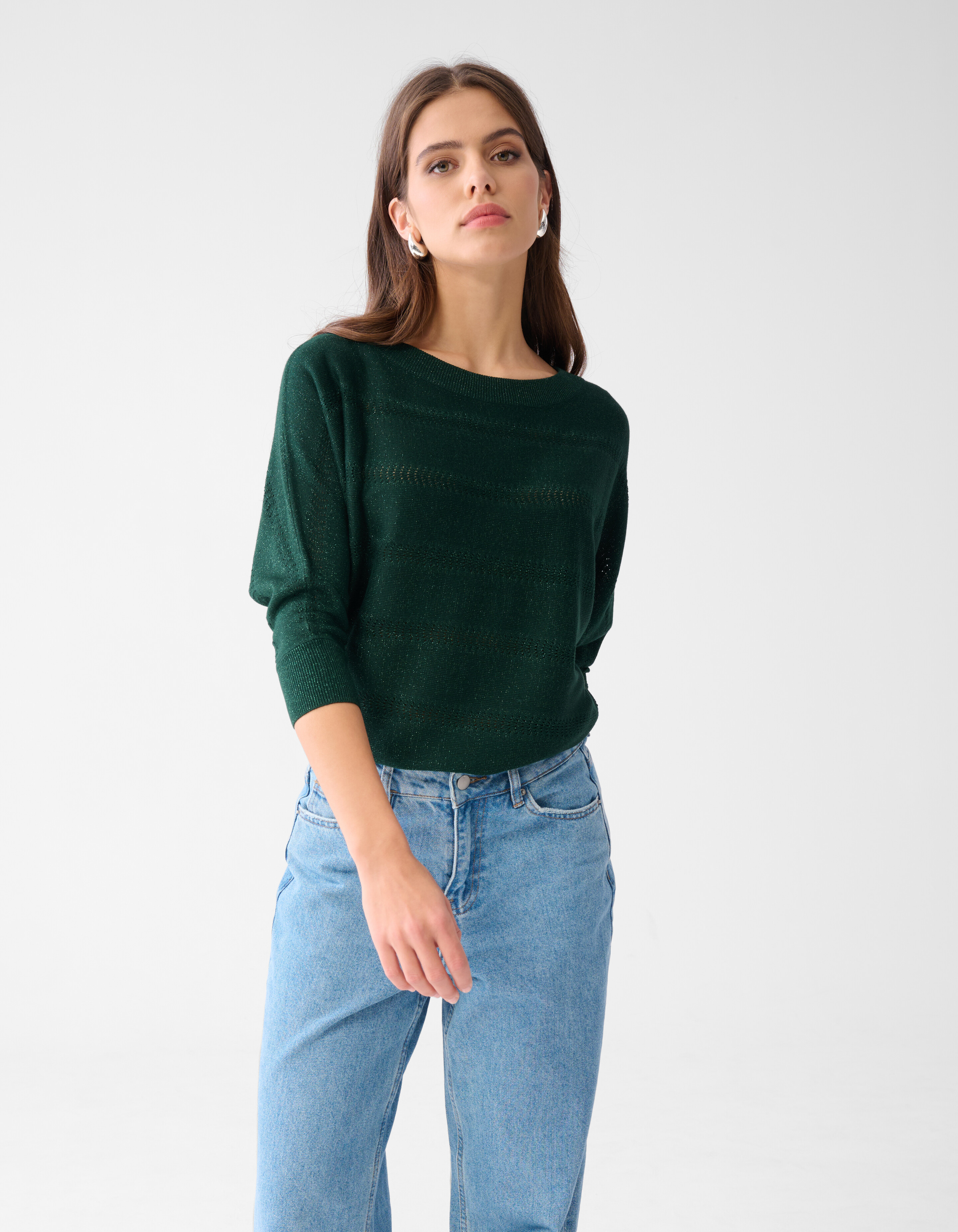 Glitzer Fledermausärmel Pullover Dunkelgrün SHOEBY WOMEN