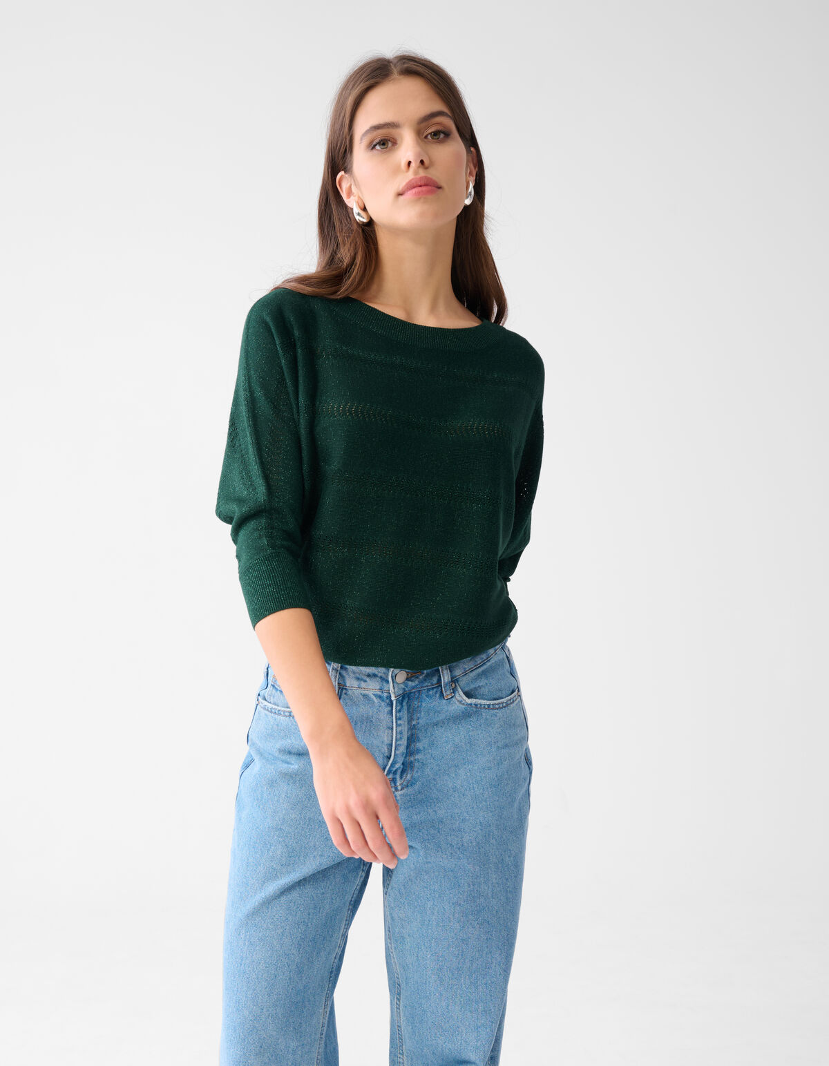 Glitzer Fledermausärmel Pullover Dunkelgrün SHOEBY WOMEN