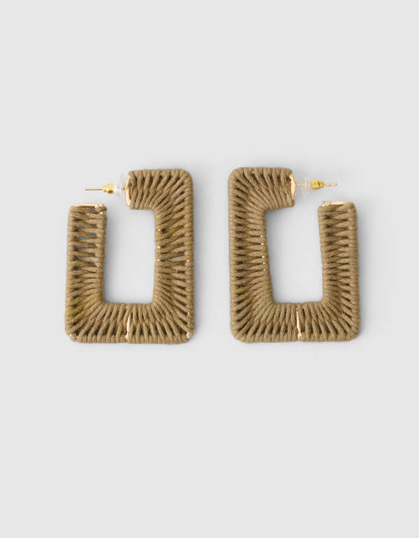 Quadratische Raffia-Ohrringe Gr&uuml;n SHOEBY ACCESSOIRES