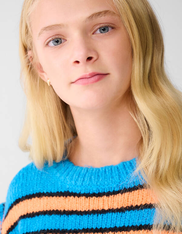 Rüschestreifen Pullover Blau/Orange SHOEBY GIRLS