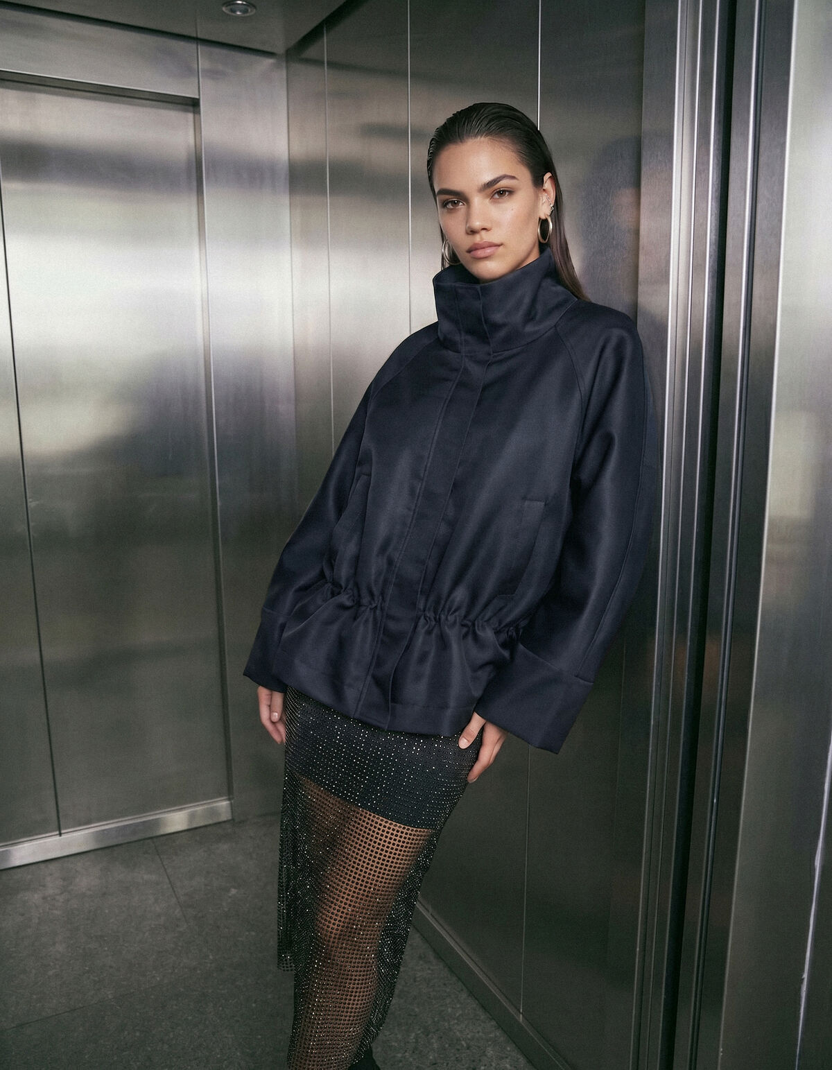 Jacke aus Satin-Twill mit Kordelzug Schwarz SHOEBY WOMEN