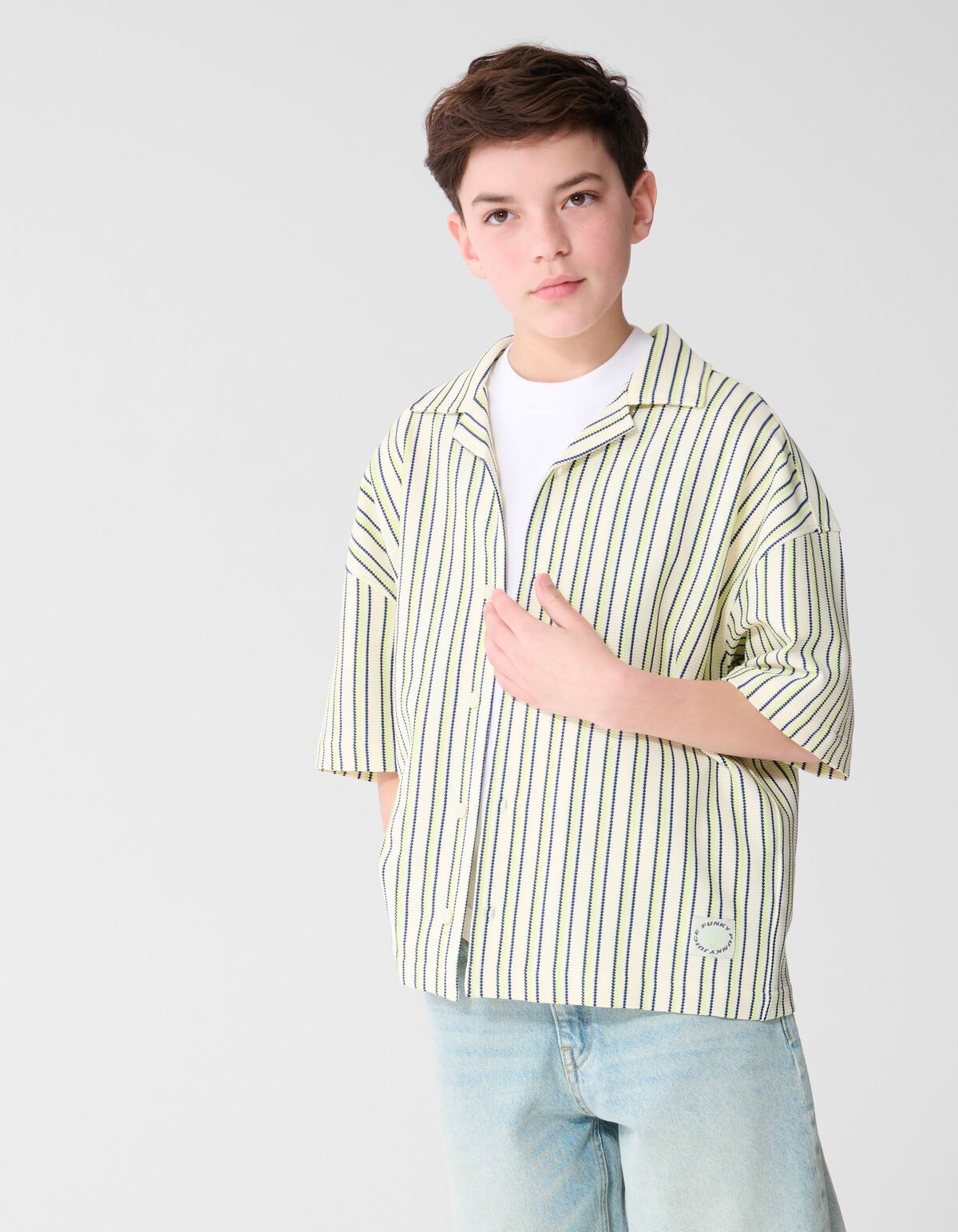 Nadelstreifenstruktur Hemd Gebrochen Wei&szlig; SHOEBY BOYS