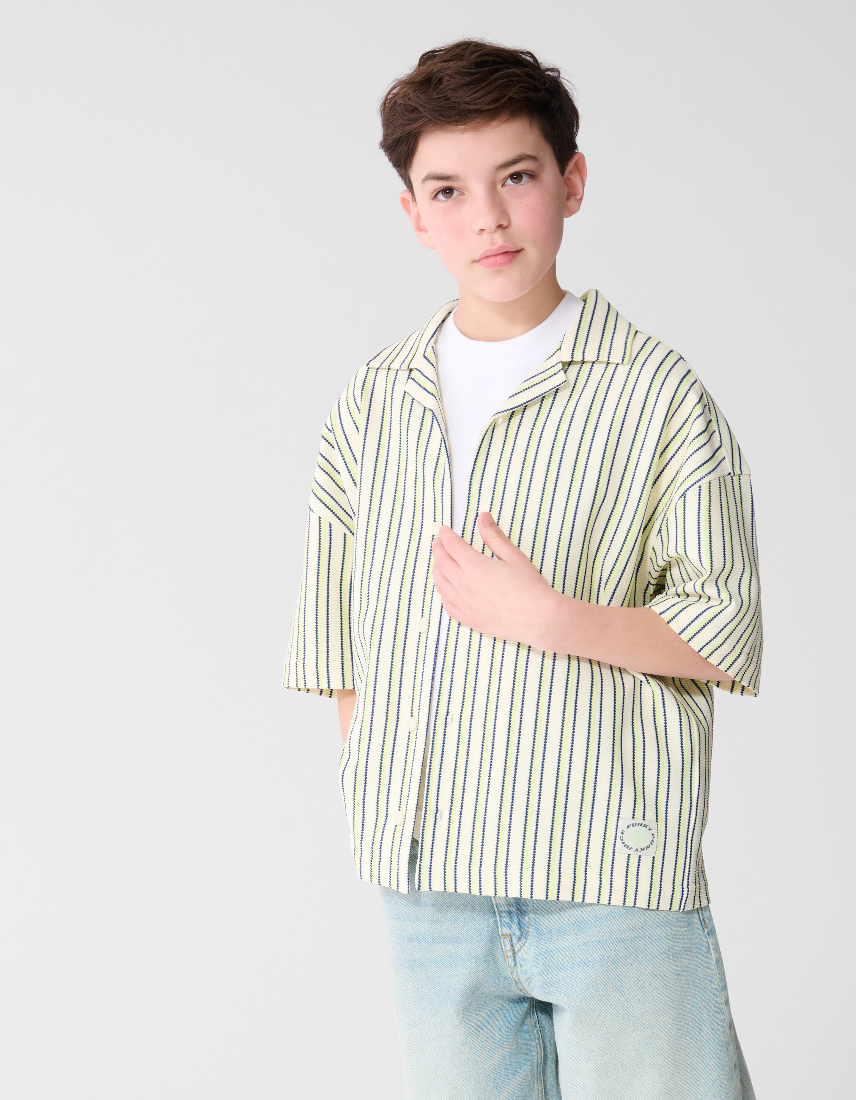 Nadelstreifenstruktur Hemd Gebrochen Wei&szlig; SHOEBY BOYS