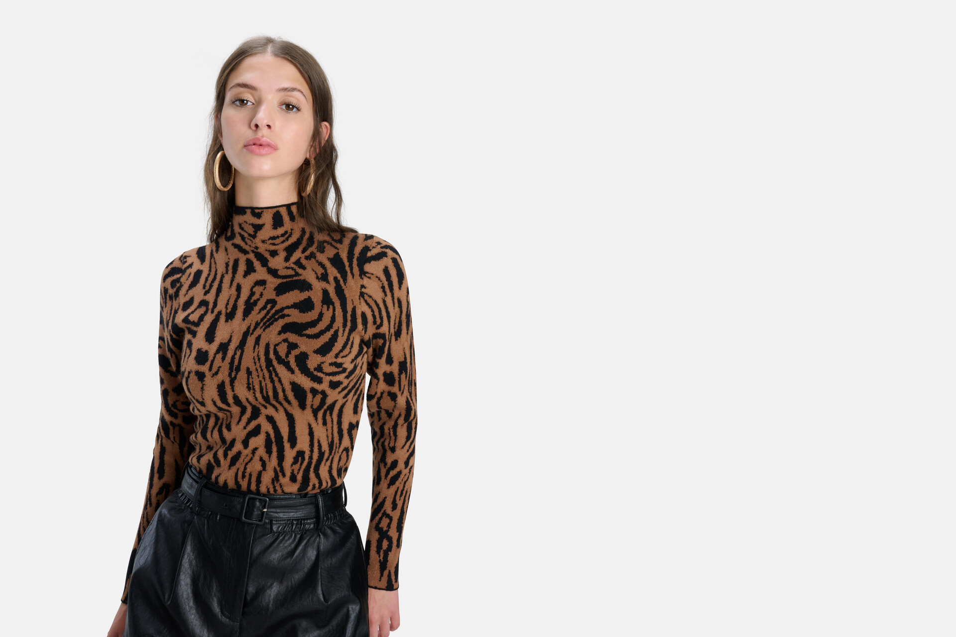 Rollkragenpullover mit Leopardenprint Braun SHOEBY WOMEN