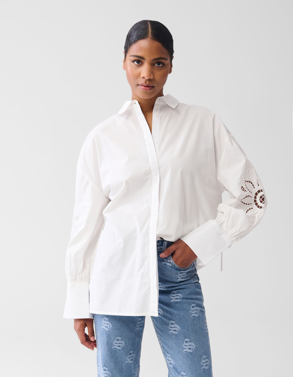 Stickerei-Bluse Wei&szlig; SHOEBY WOMEN