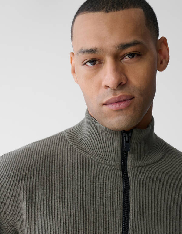 Strickpullover mit halbem Reißverschluss in Grün SHOEBY MEN