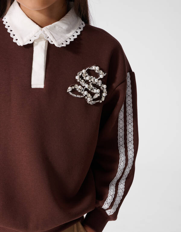 Oversized-Polo-Pullover Braun SHOEBY GIRLS