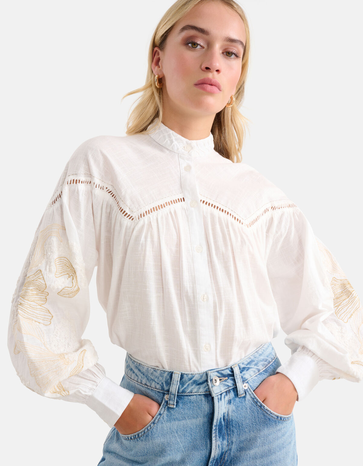 Bluse mit Stickerei und Pailletten Off White SHOEBY WOMEN