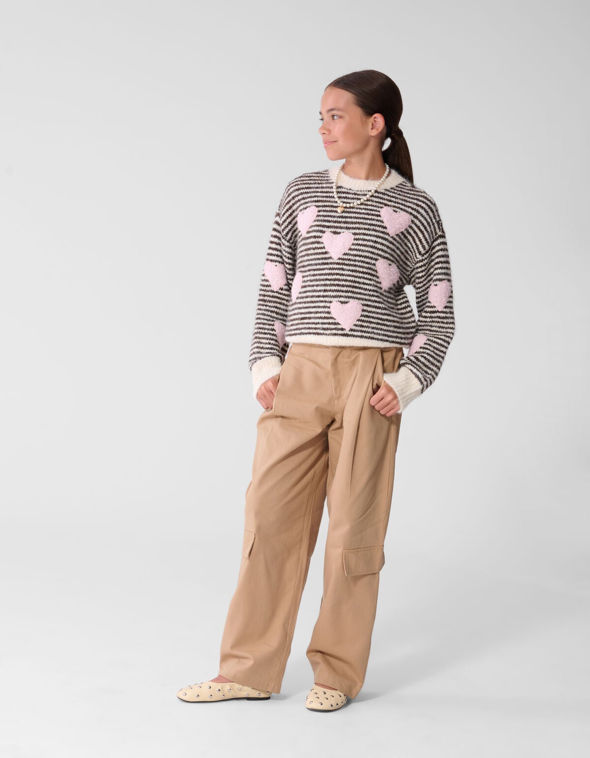 Gestreifter Heart Pullover Cremewei&szlig; SHOEBY GIRLS