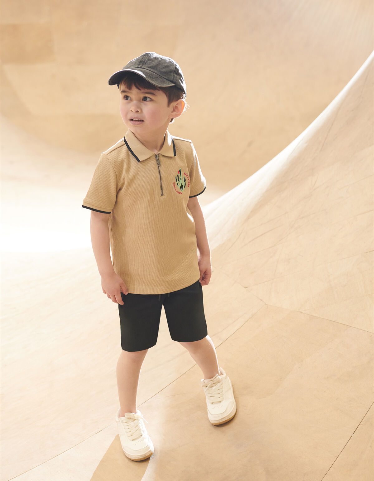 Struktur-Reißverschluss-Polo Beige SHOEBY BOYS