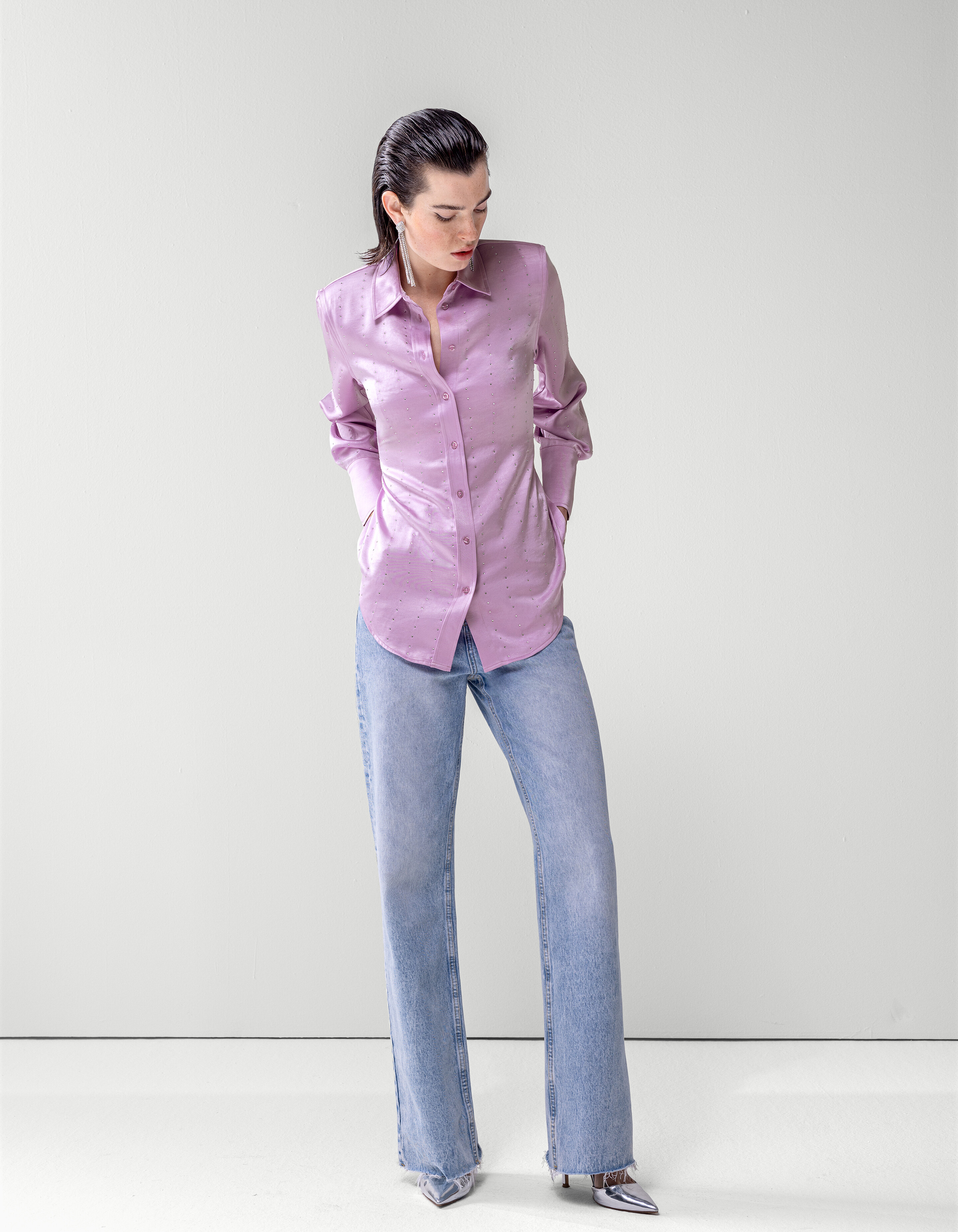 Satin Strass Bluse Hellrosa SHOEBY WOMEN