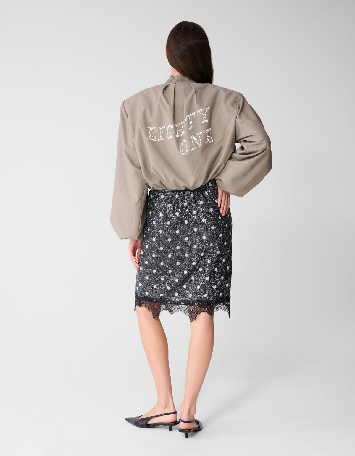 &Uuml;bergro&szlig;e Perlen-Bomberjacke Taupe SHOEBY WOMEN