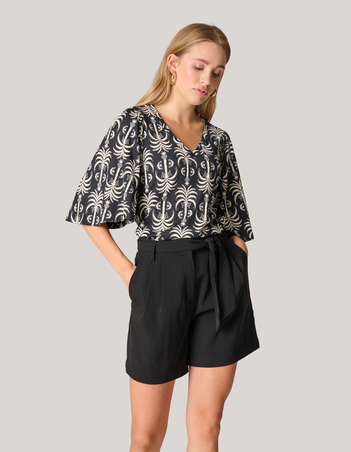 Bedrucktes Ripp-Jersey-Rüschen-Top Zwart SHOEBY WOMEN