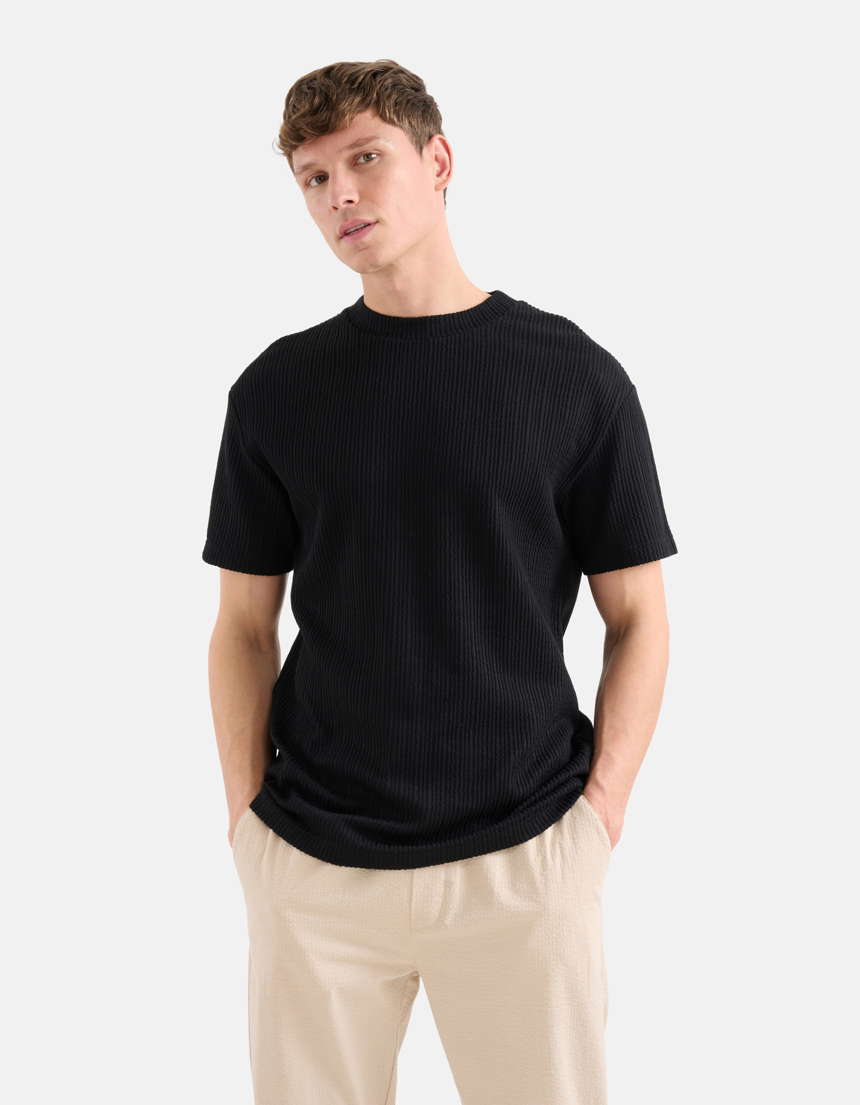 Seersucker T-Shirt Schwarz SHOEBY MEN