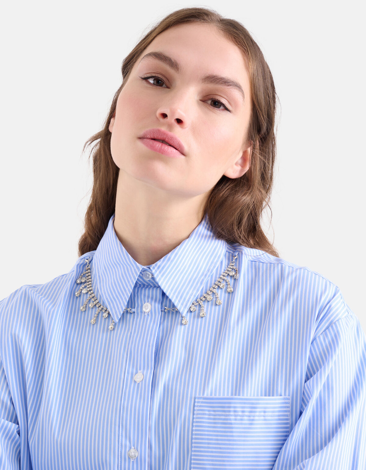 Bluse mit Nadelstreifen und Strass SHOEBY WOMEN