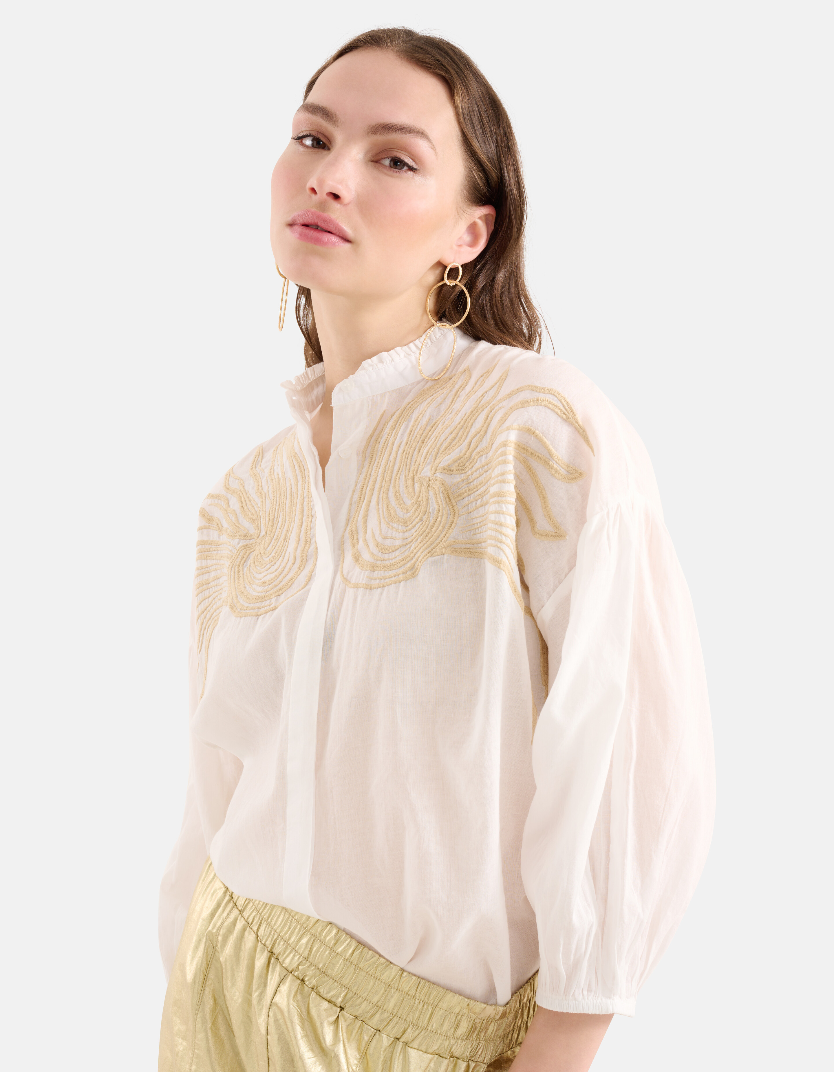 Bluse mit Stickerei Weiß SHOEBY WOMEN