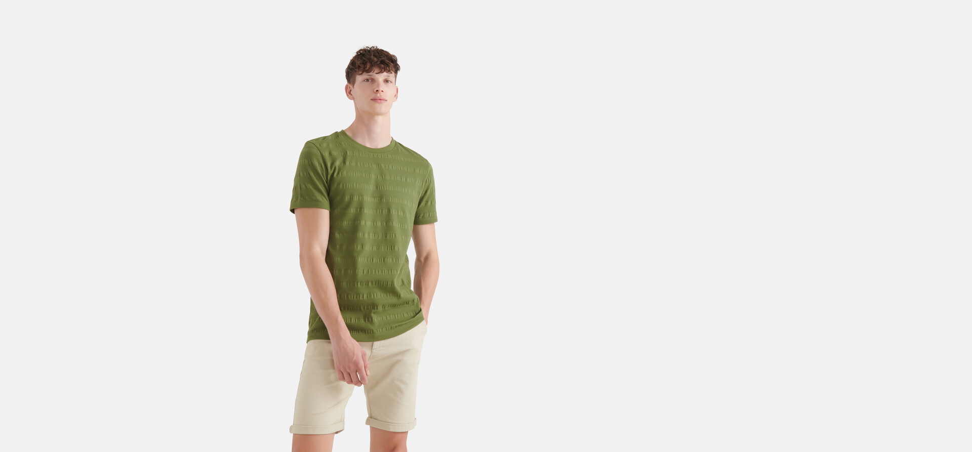 Crinkle-T-Shirt Dunkelgrün SHOEBY MEN