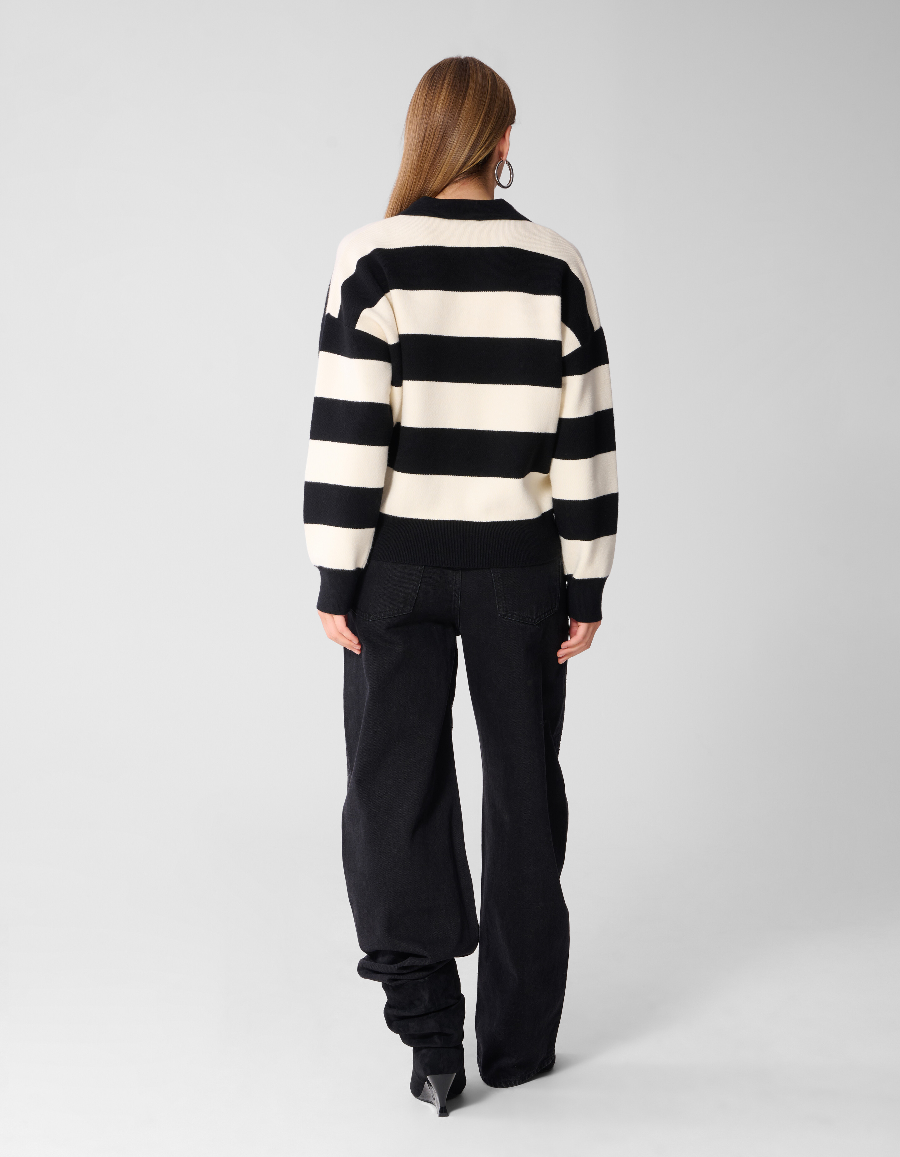 Gestreifte Strickpolo Schwarz/Wei&szlig; SHOEBY WOMEN