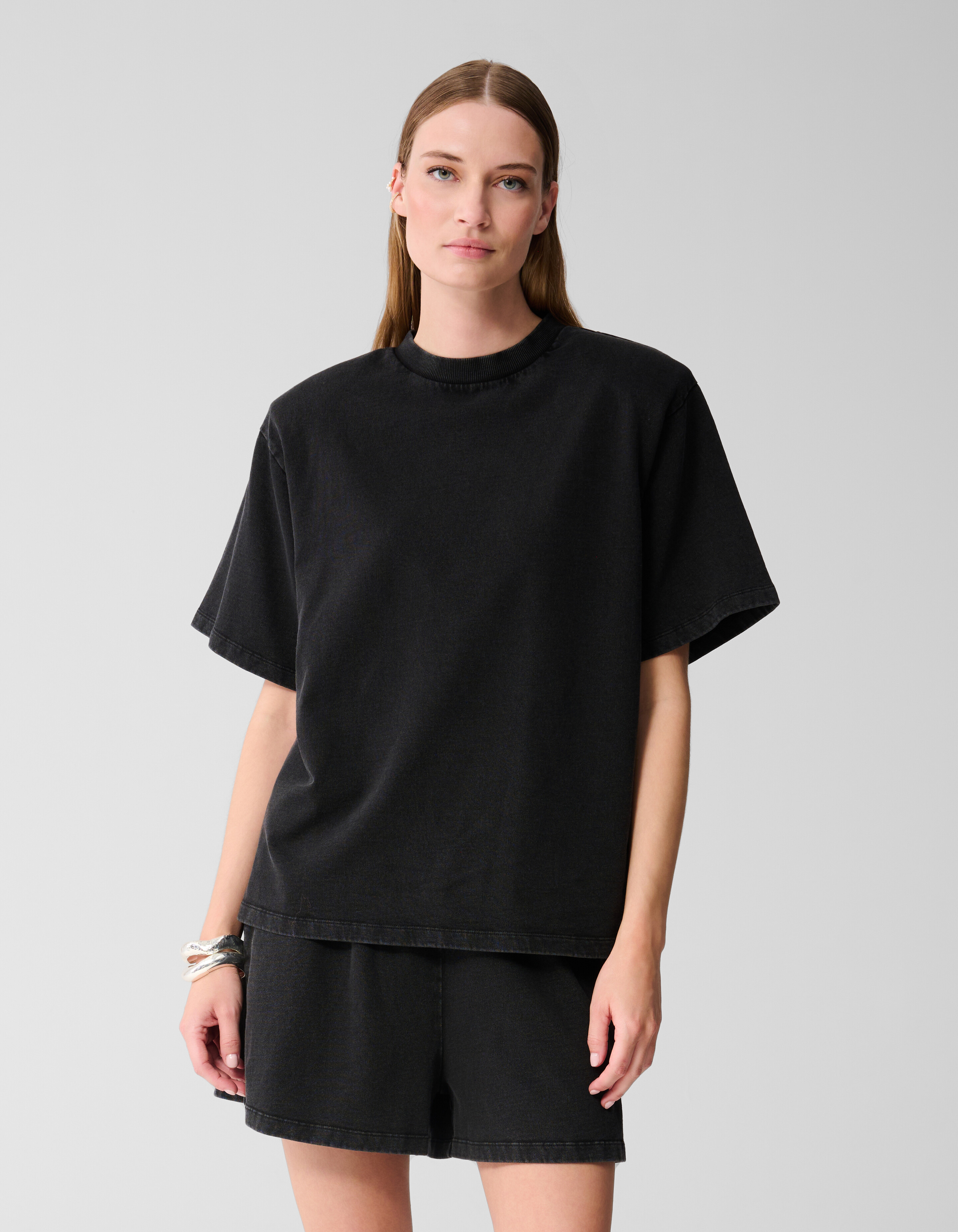 Gefüttertes gewaschenes Sweat-T-Shirt Donkergrijs SHOEBY WOMEN