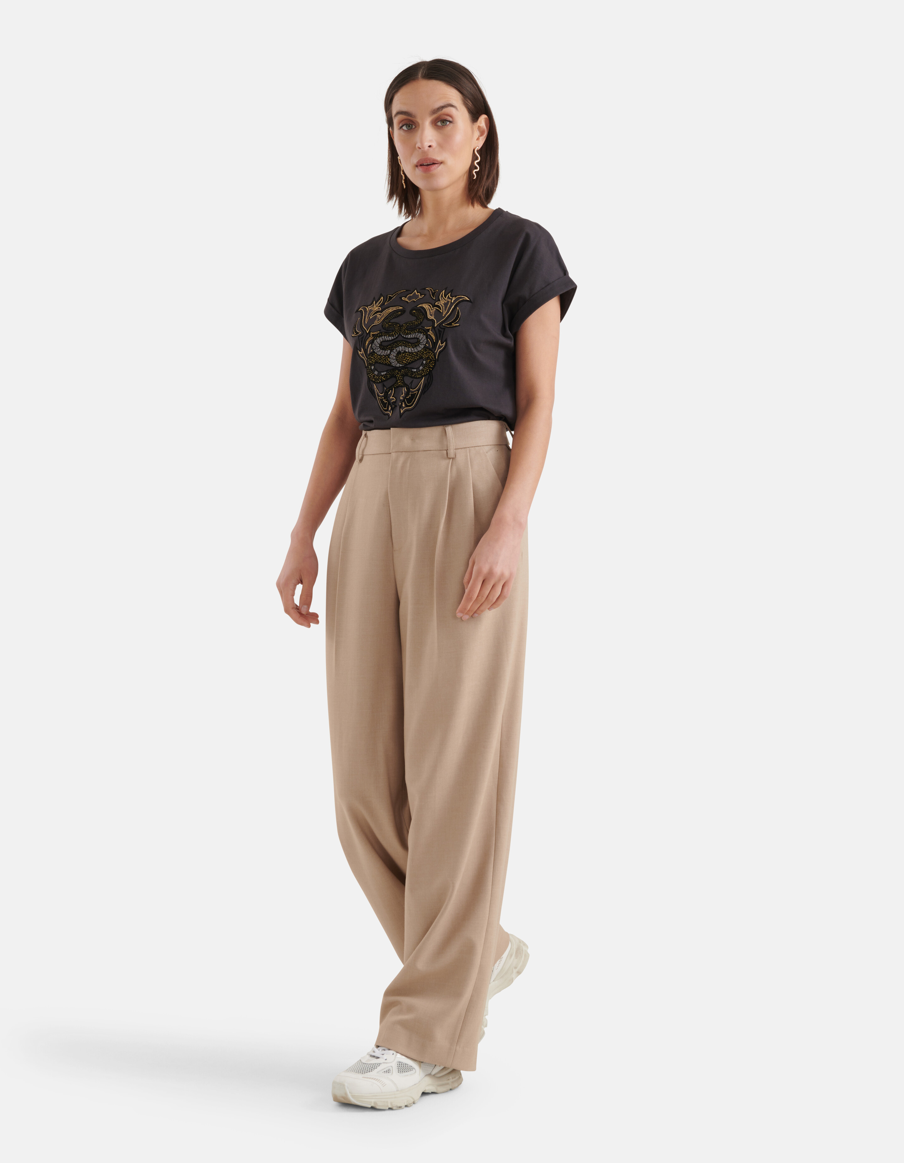 T-shirt mit Schlangenstickerei Dunkelgrau SHOEBY WOMEN