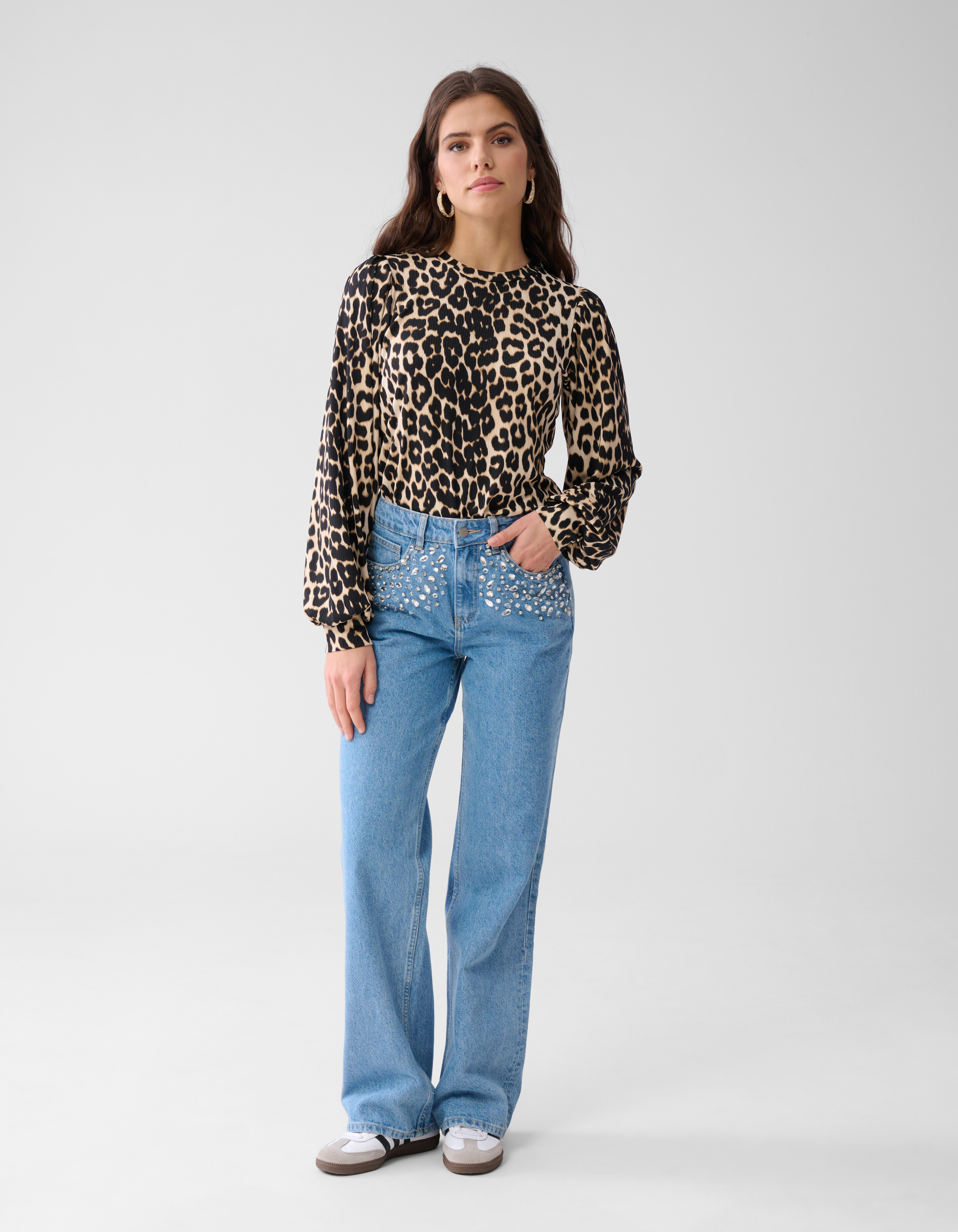 Leopardentop aus Rippenjersey Braun SHOEBY WOMEN