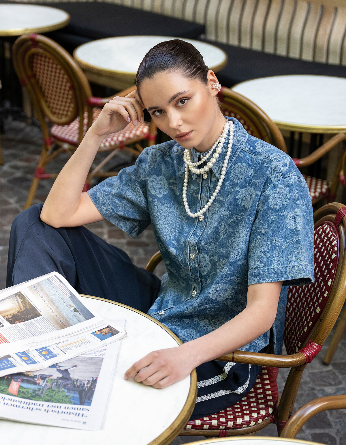 Übergroße Blume Denim Bluse Blauw SHOEBY WOMEN