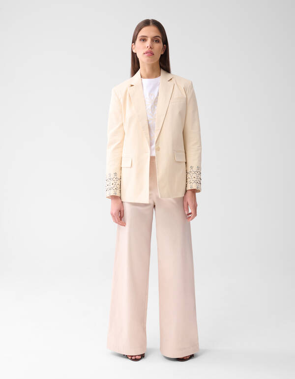 Satin Wide Leg Trousers Sand SHOEBY WOMEN