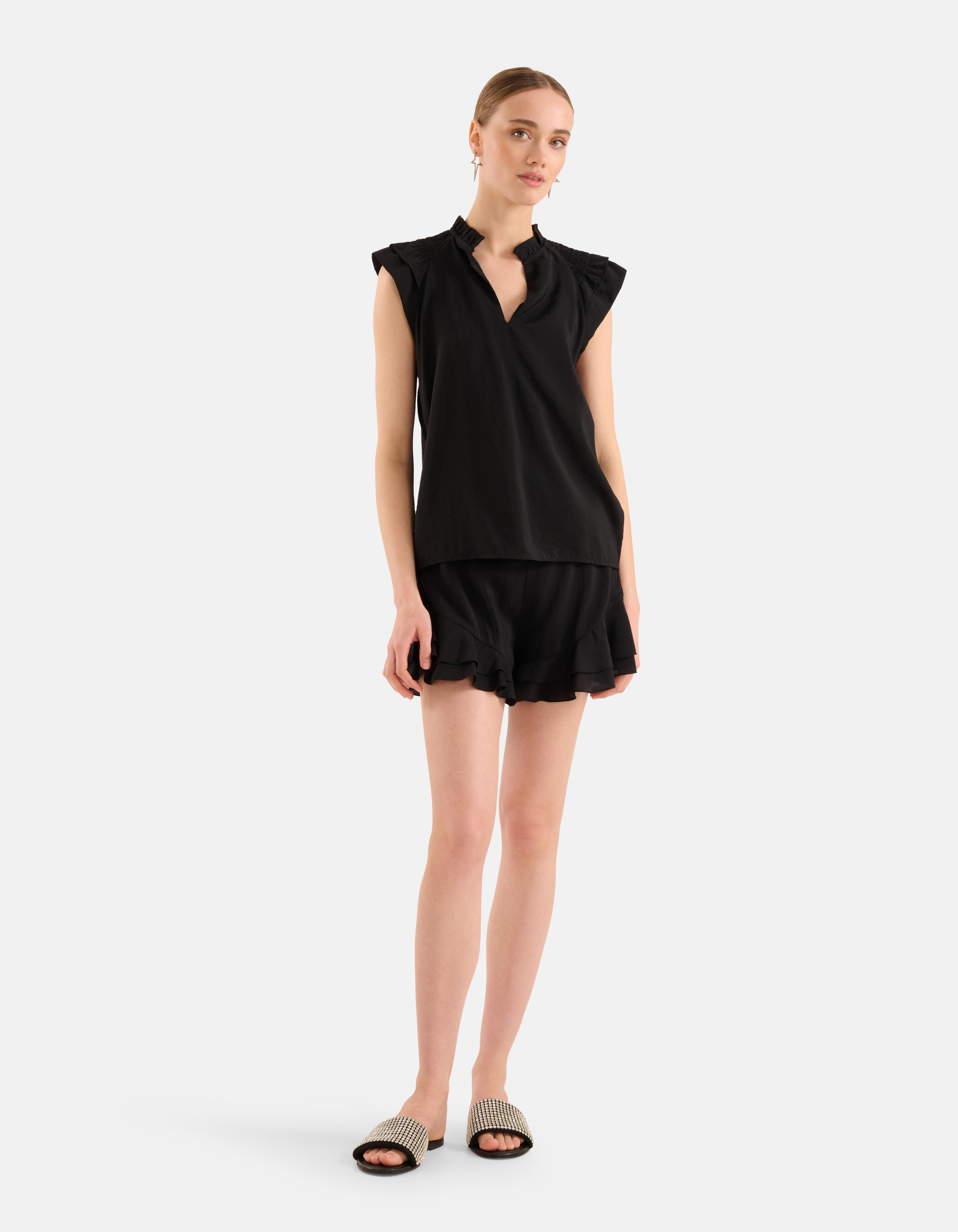 Rüschen-Top Schwarz SHOEBY WOMEN