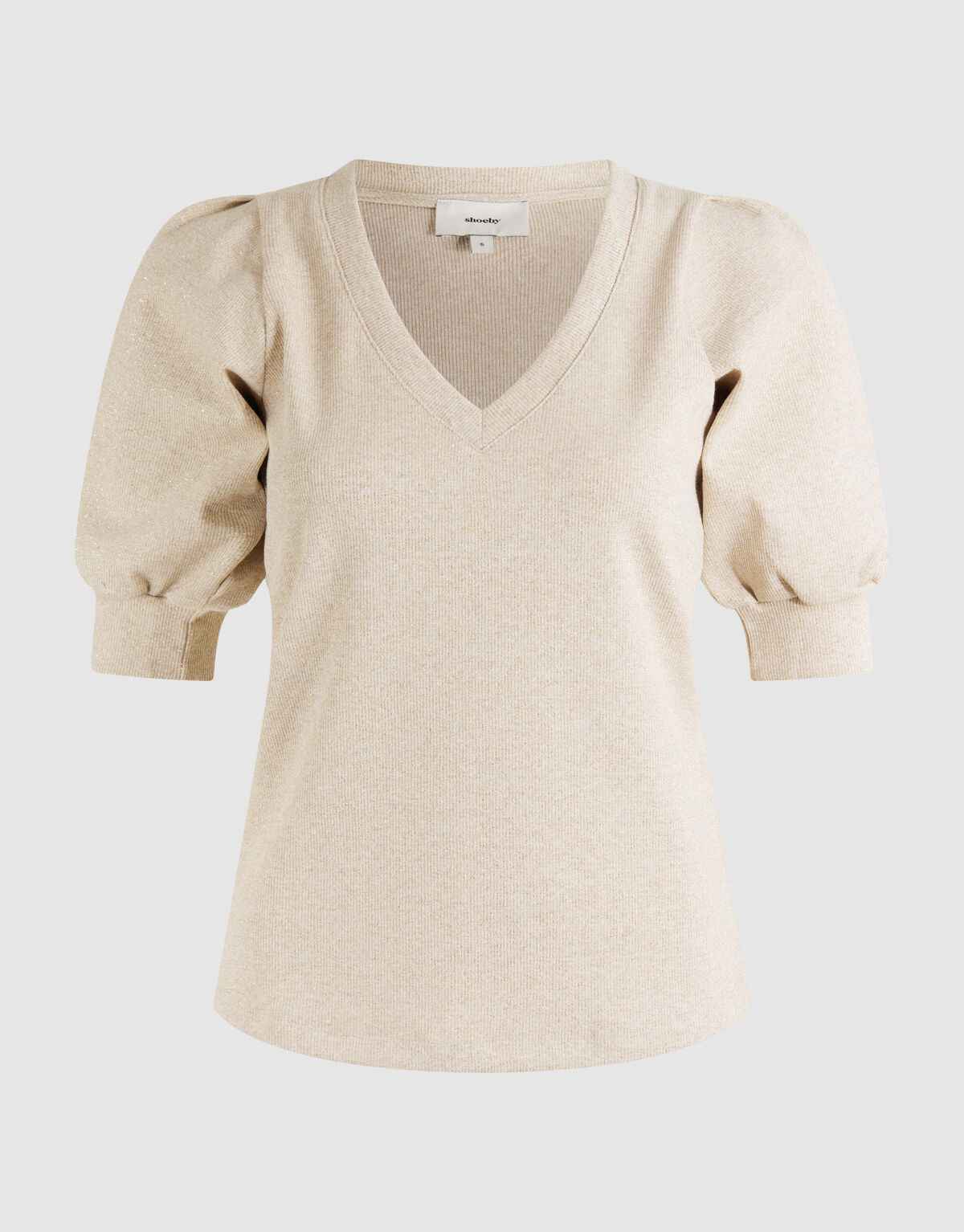 Puff-V-Ausschnitt-Top Beige SHOEBY WOMEN