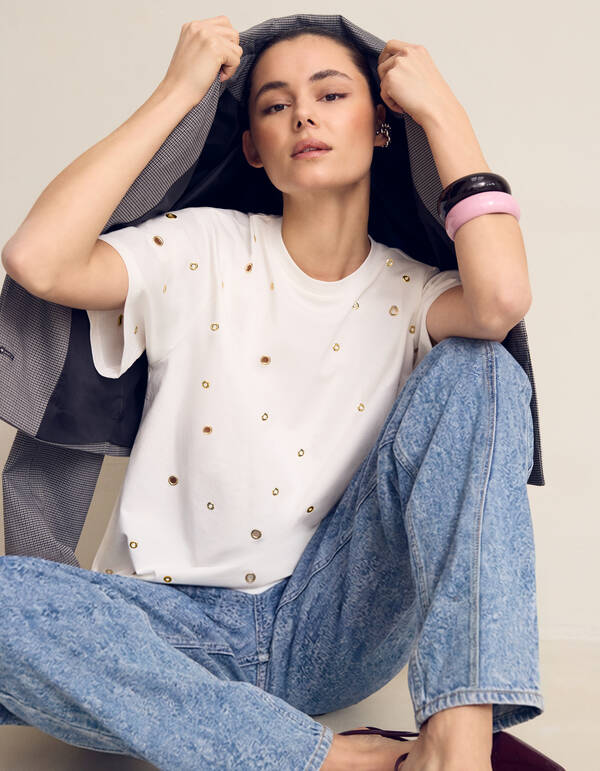 Oversized T-Shirt mit &Ouml;sen Wei&szlig; SHOEBY WOMEN