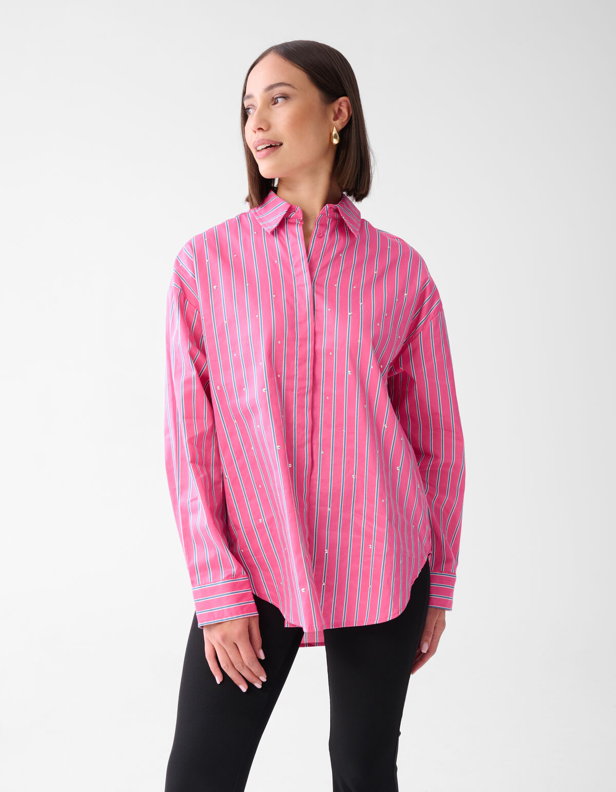 Bluse mit Nadelstreifen und Nieten Rosa SHOEBY WOMEN