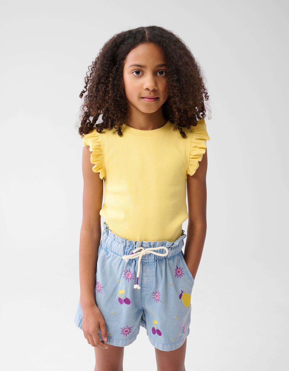 Ruffle Rib Top Hellgelb SHOEBY GIRLS