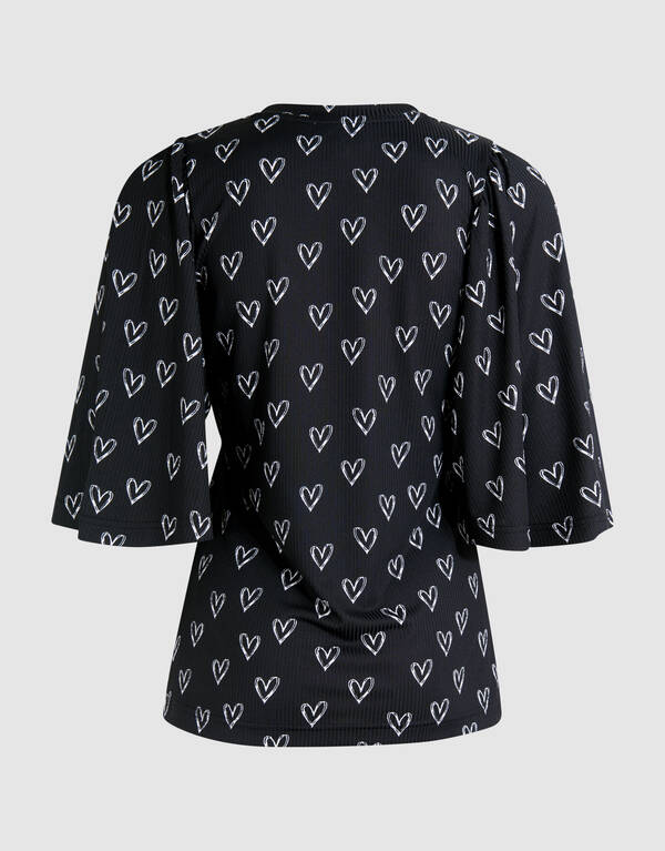 Bedrucktes Herz-Jersey-Top Schwarz SHOEBY WOMEN