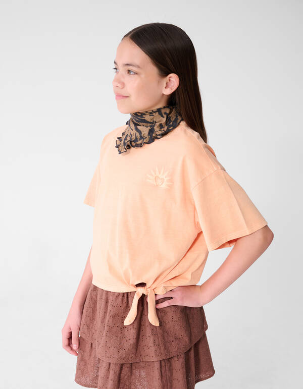 Strik Stickerei T-Shirt Hellorange SHOEBY GIRLS