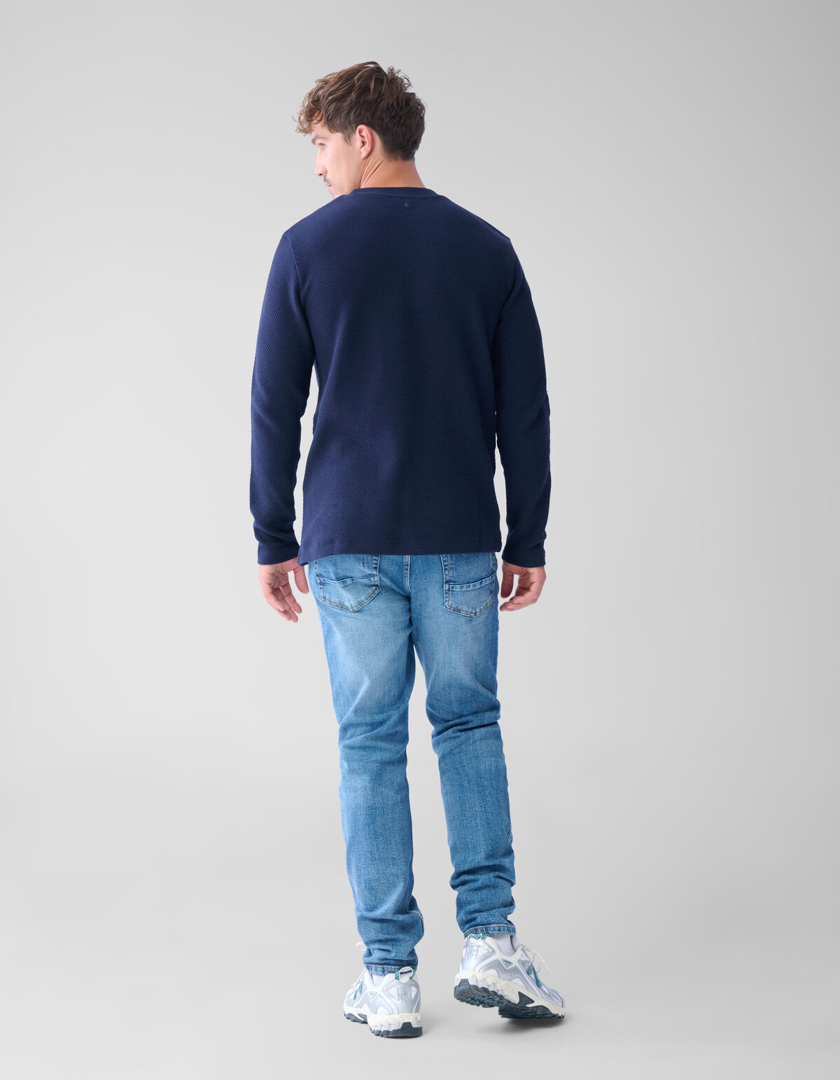 Struktur-Jersey-Langarmshirt Dunkelblau SHOEBY MEN