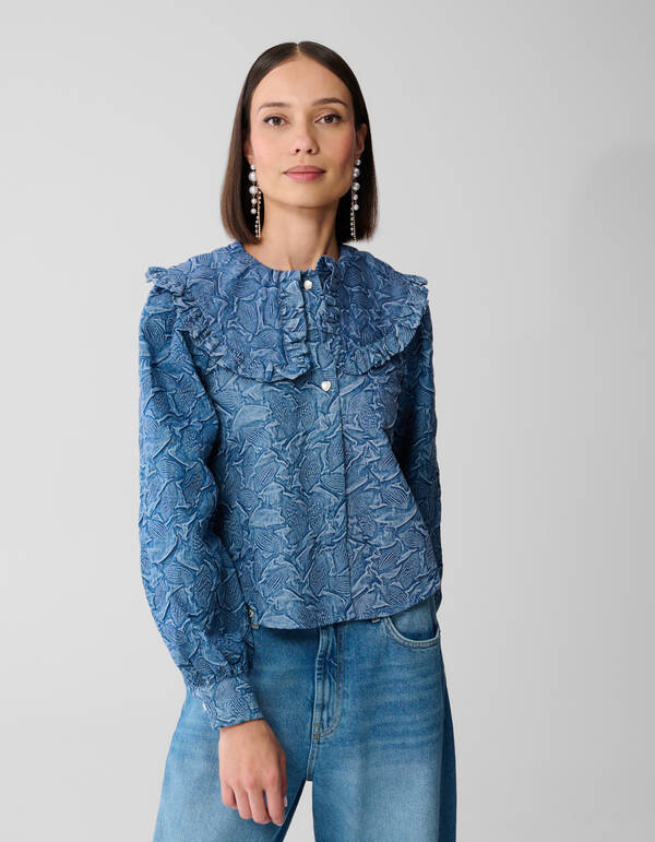 Jeansbluse mit großem Kragen, Blau SHOEBY WOMEN