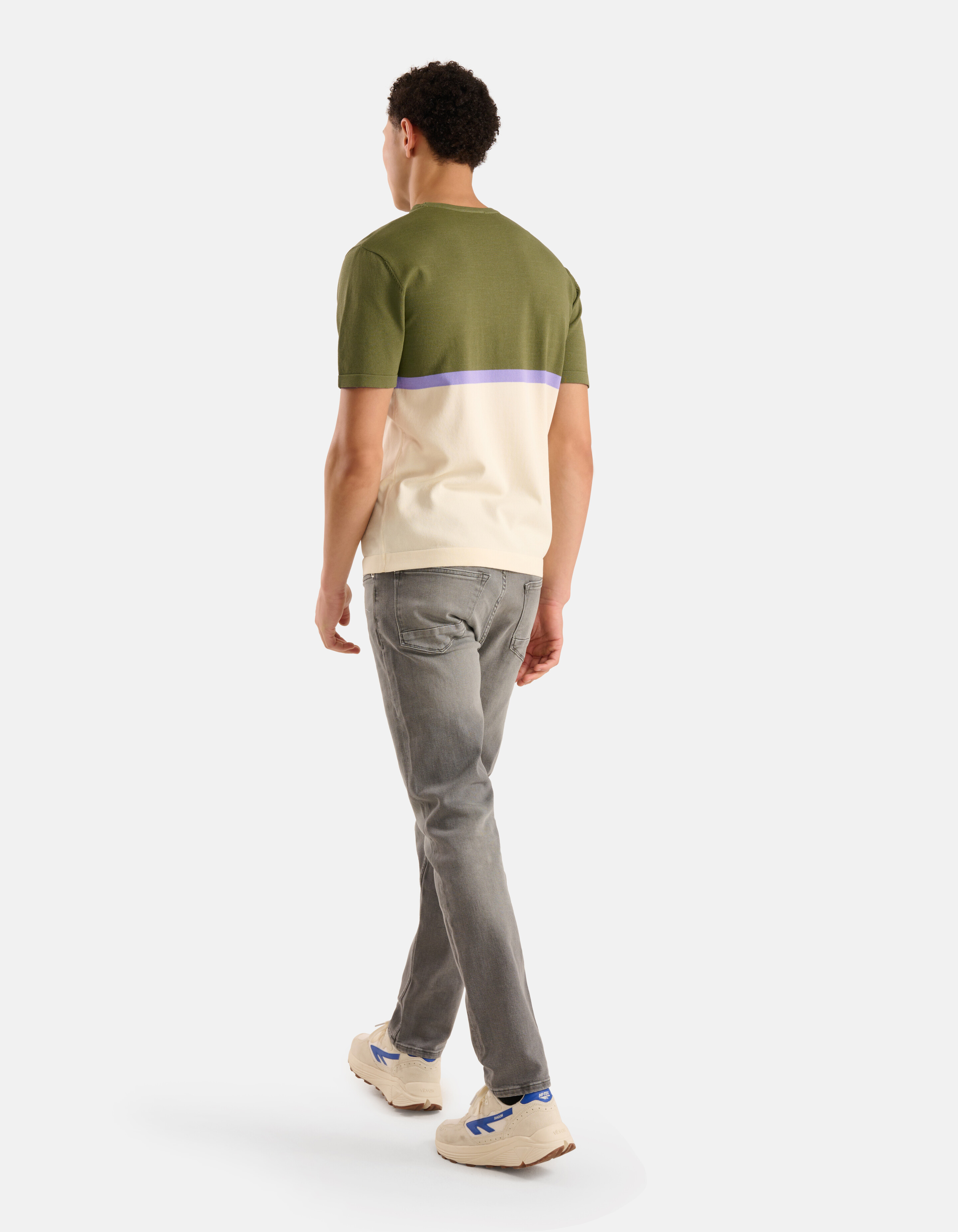 Gestricktes Farbblock-T-Shirt Olivgrün SHOEBY MEN