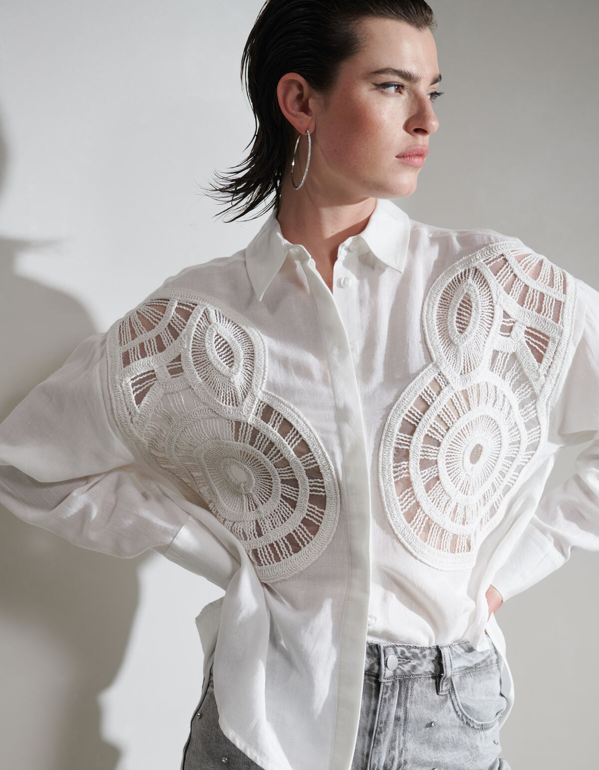 Linnen Crochet Blouse Wit SHOEBY WOMEN