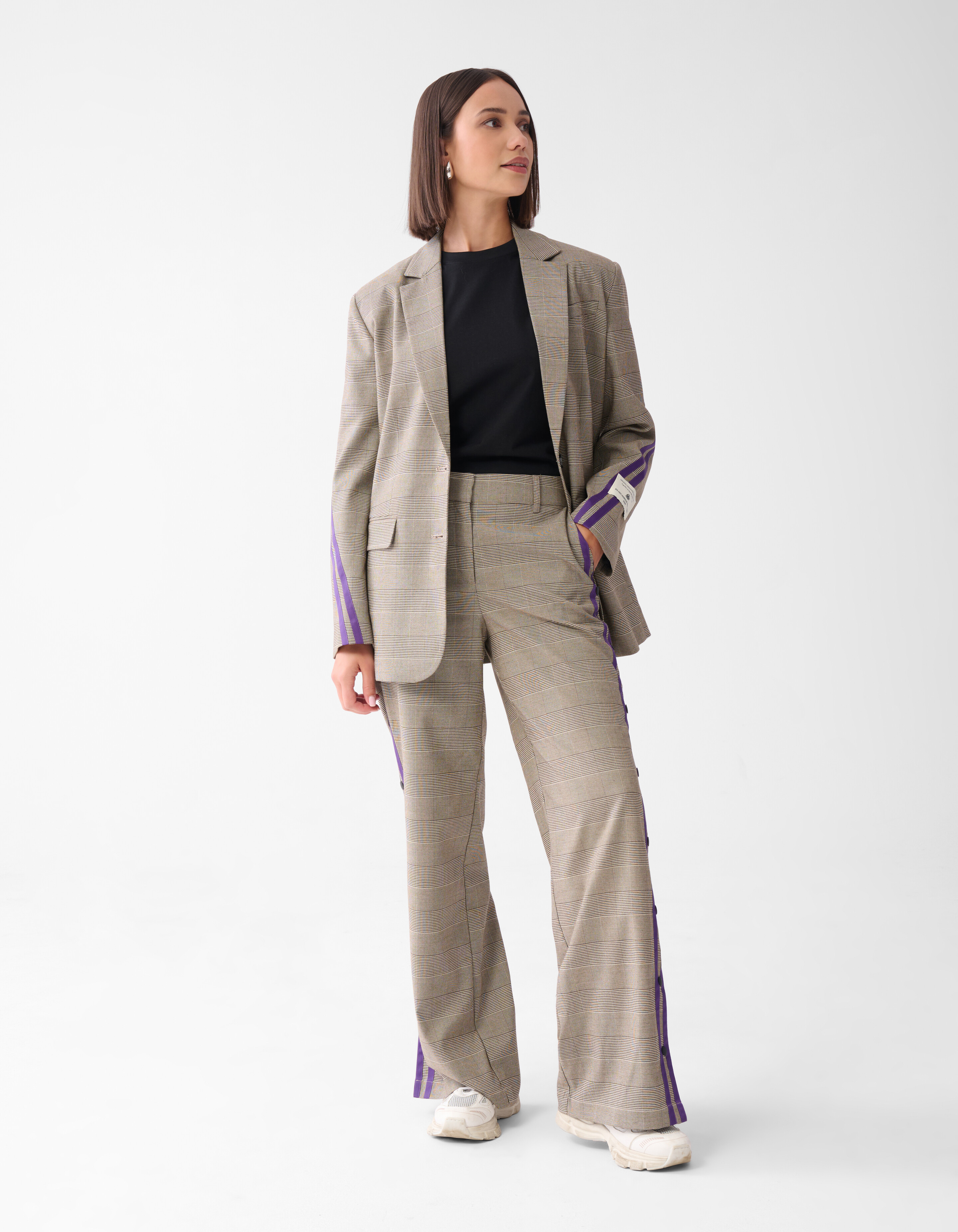 Sportlich Karierte Hose Wide Leg Braun SHOEBY WOMEN