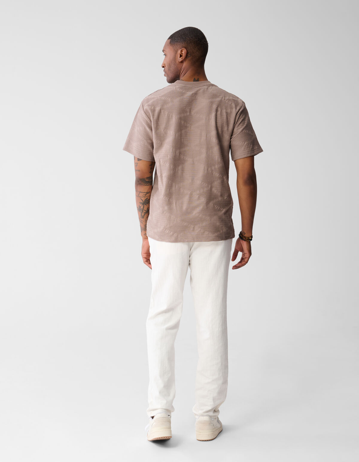 Wellenstruktur-T-Shirt Hellbraun SHOEBY MEN