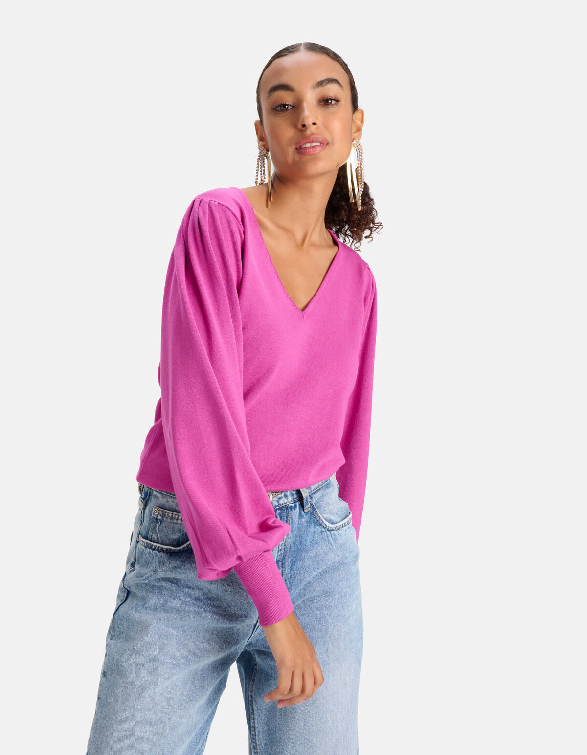 Gestrickter Pullover mit V-Ausschnitt Rosa SHOEBY WOMEN