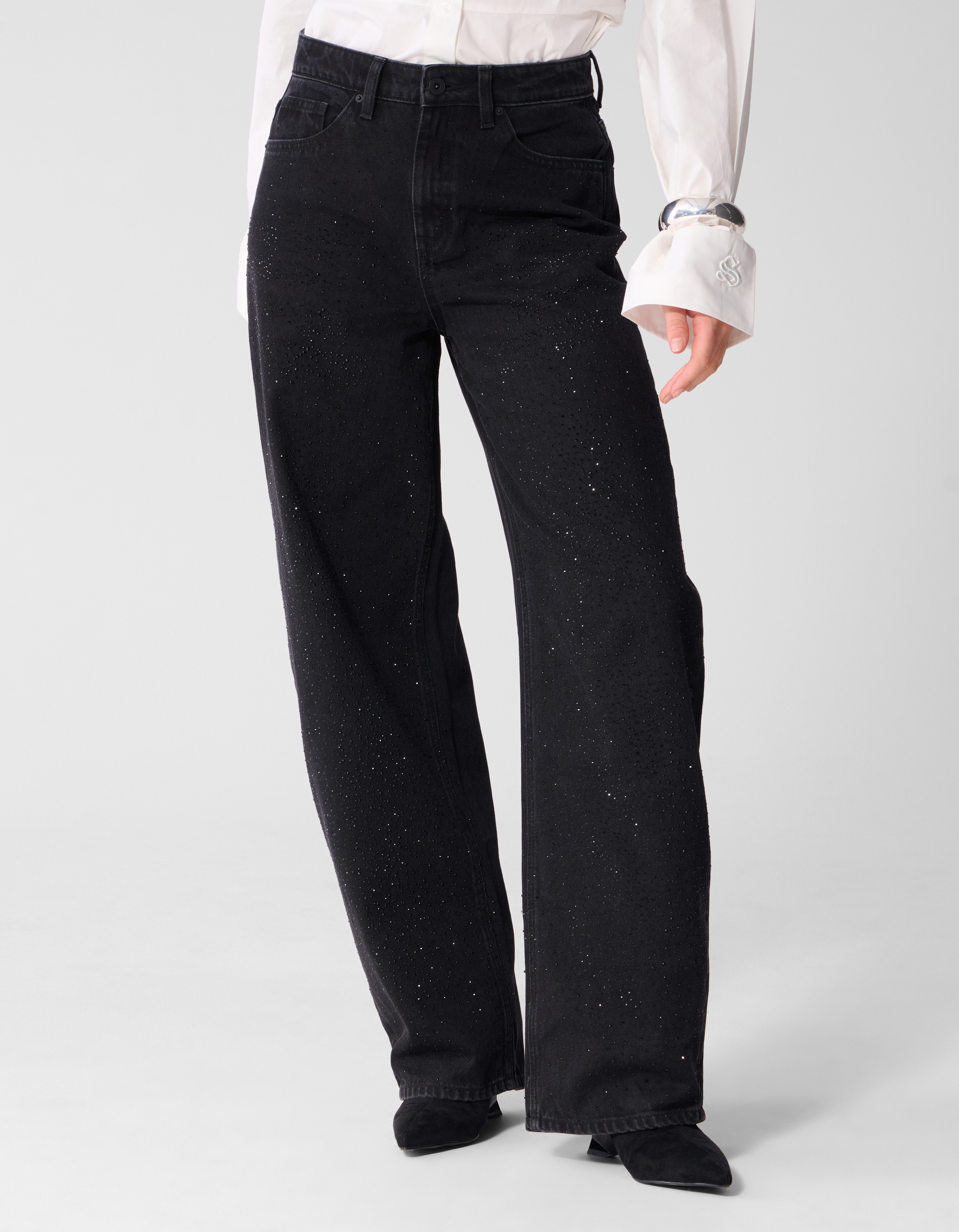 Baggy-Fit-Jeans mit Strass Schwarz SHOEBY WOMEN