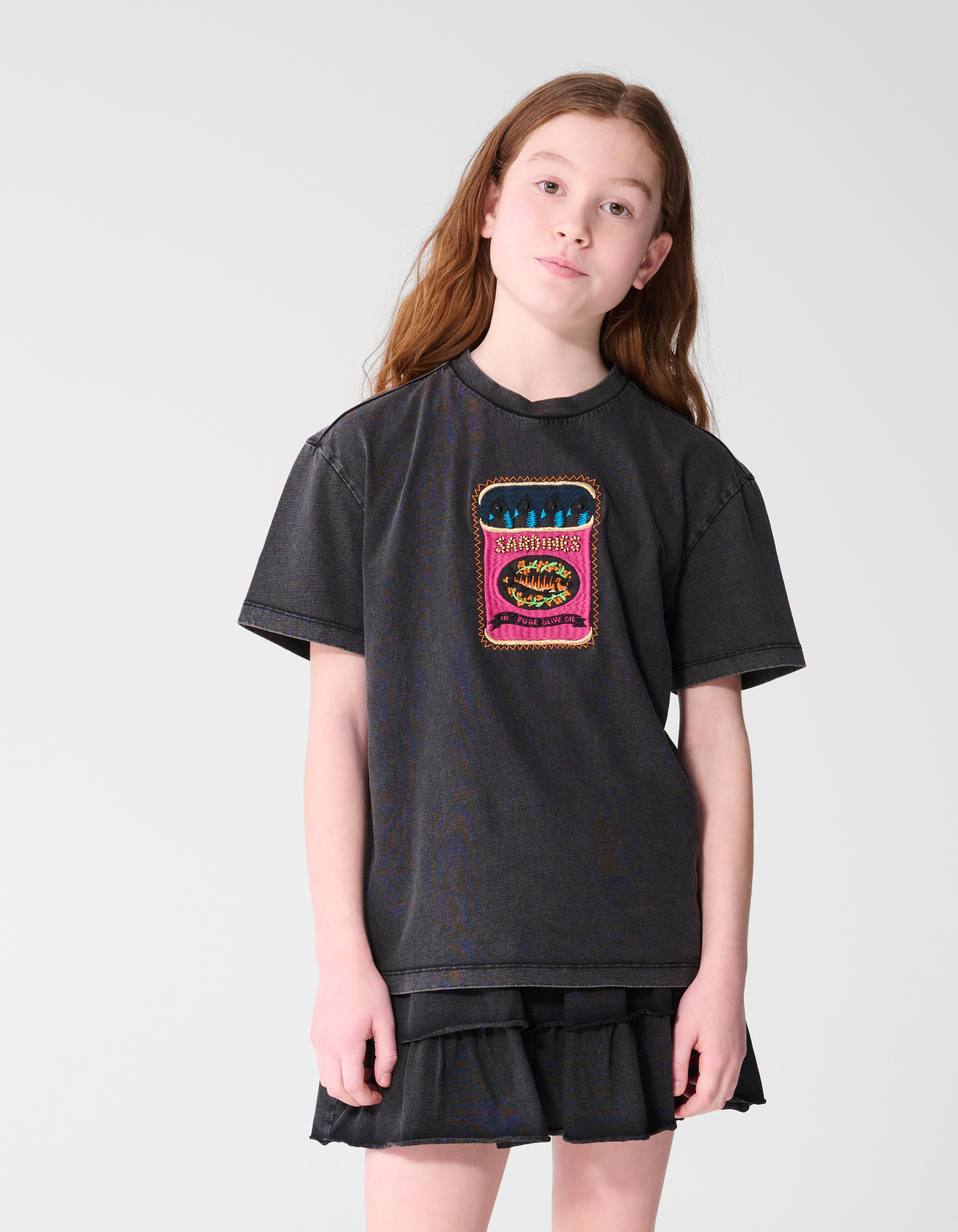 Fischstickerei T-Shirt Dunkelgrau SHOEBY GIRLS
