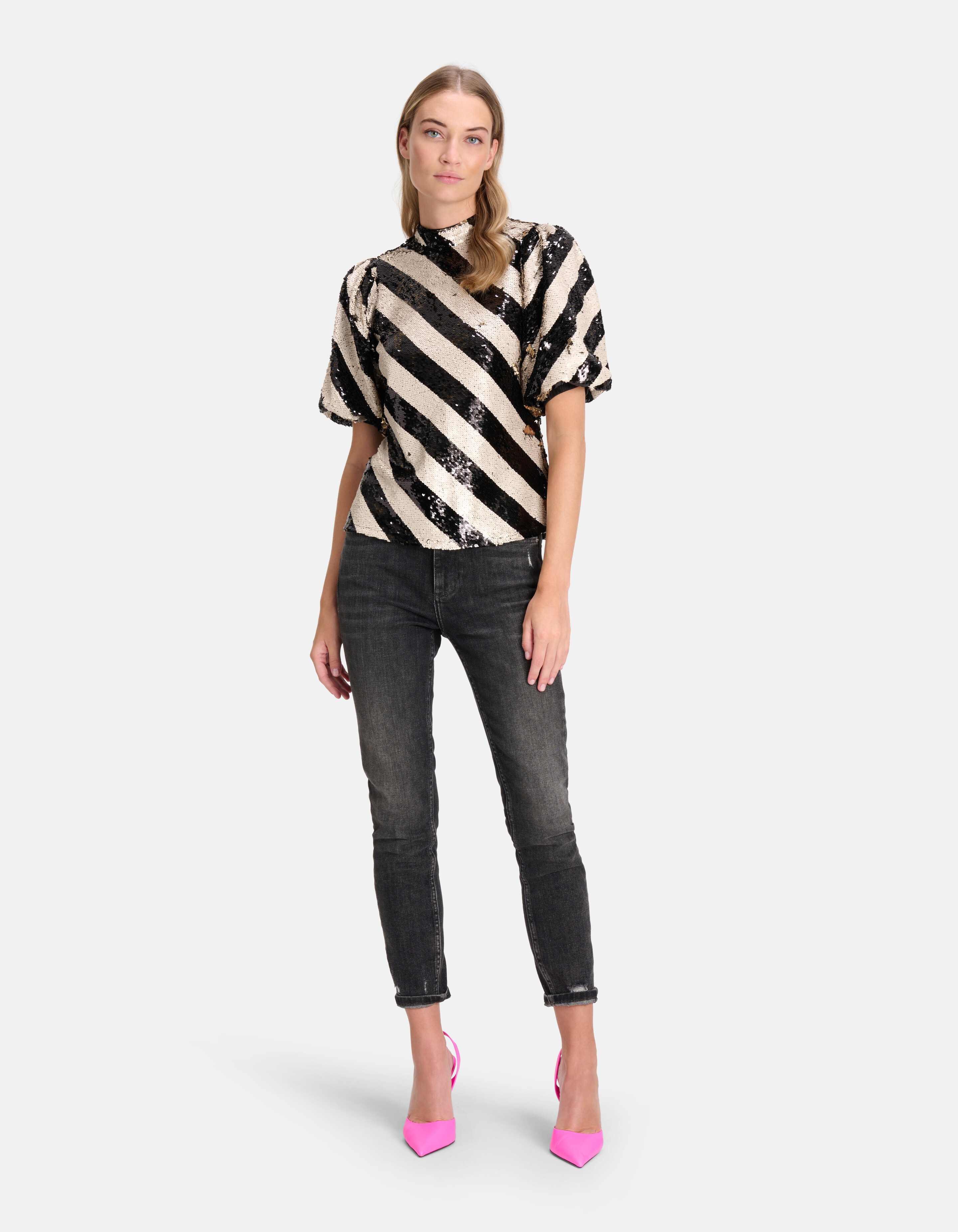 Pailletten-Top Schwarz/Weiß SHOEBY WOMEN