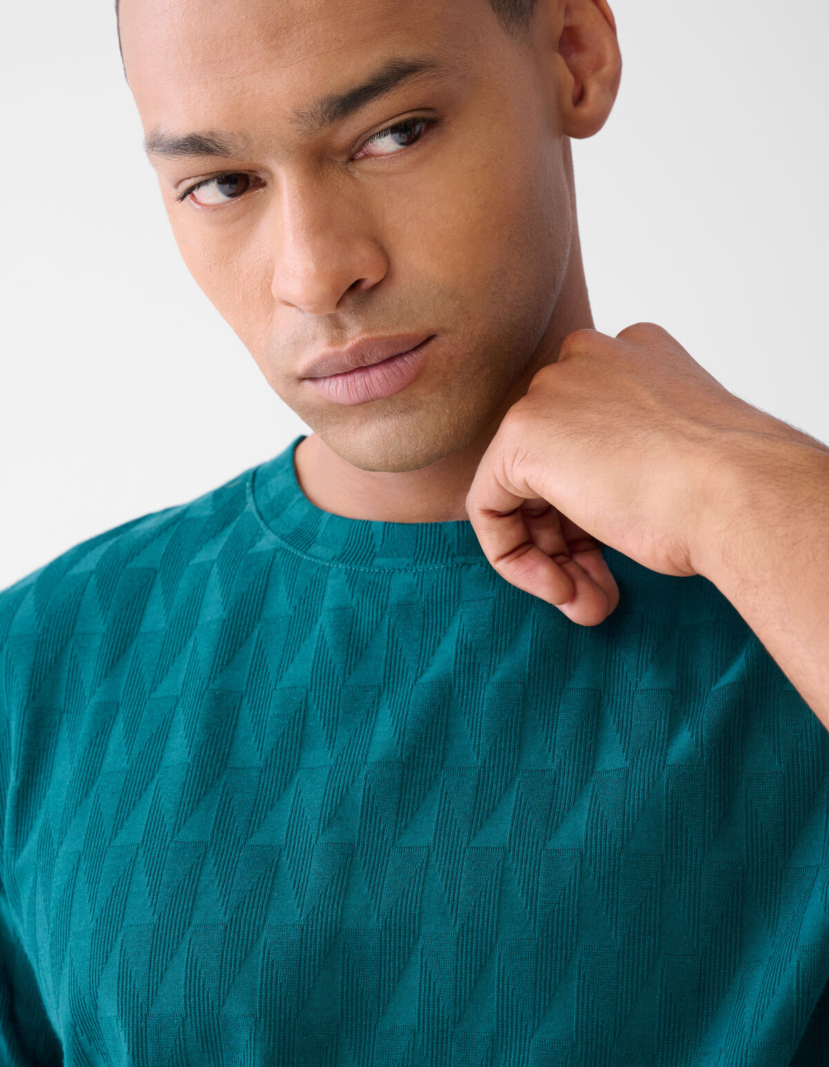 Jacquard-T-Shirt Dunkelgr&uuml;n SHOEBY MEN