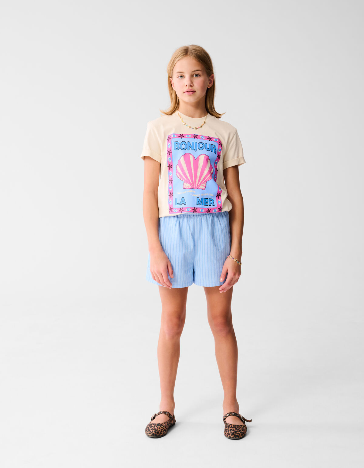 Bonjour Artwork T-shirt Off White SHOEBY GIRLS