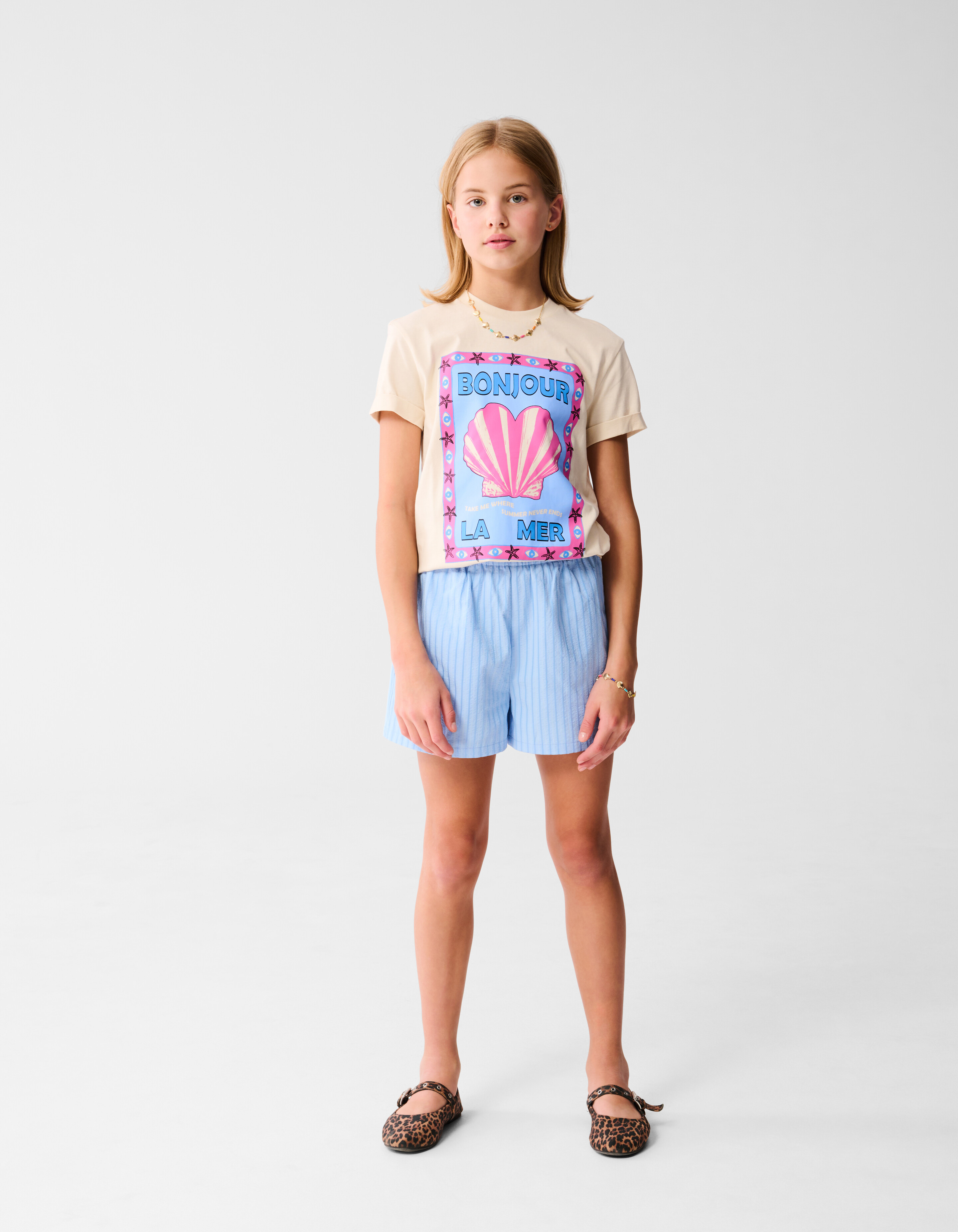 Bonjour Artwork T-shirt Off White SHOEBY GIRLS